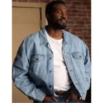 Wonder Man Yahya Abdul-Mateen II Stonewashed Finish and Button-Tab Waistband Light Wash Denim Trucker Jacket