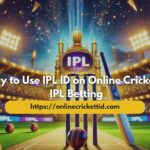 Best Way to Use IPL ID on Online Cricket ID for IPL Betting banner featuring a grand cricket stadium under bright floodlights, a golden IPL trophy in the center with “IPL Cricket” logo, cheering crowd in the background, cricket bat and balls on the pitch, Online Cricket ID logo in the top left corner, and website link https://onlinecricketid.com displayed prominently in a yellow bar.