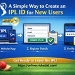 Step-by-step guide to creating an IPL ID: visit IPL site/app, register details, verify OTP. Includes cricket bat, ball, trophy, and stadium.